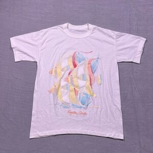 VTG Mens Kingston Puff Print Tropical Fish Graphic T Shirt White Short Sleeve